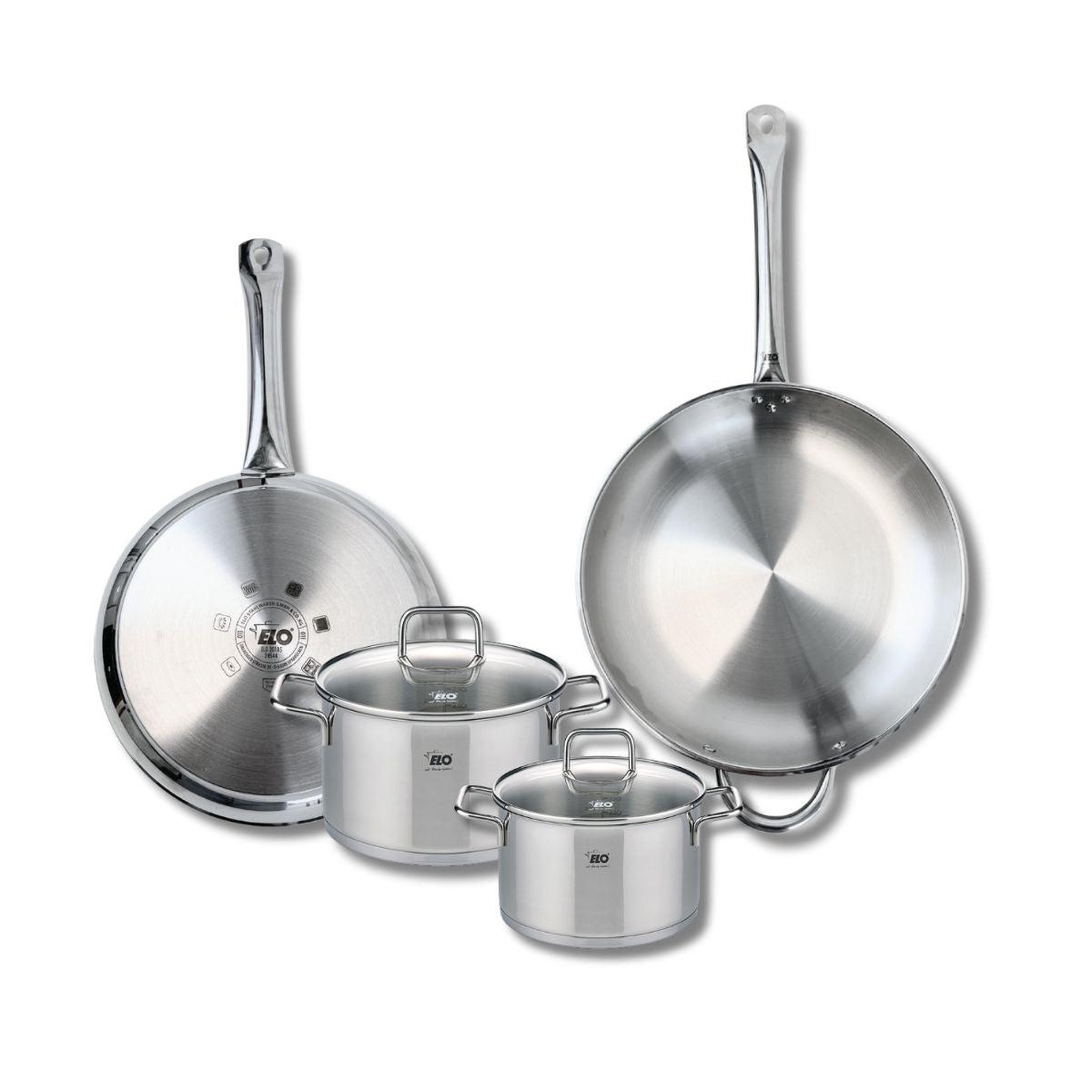 ELO Ensemble de 2 poêles de cuisson 28 et 32 cm et 2 faitouts 16 et 20 cm elo profi citrin