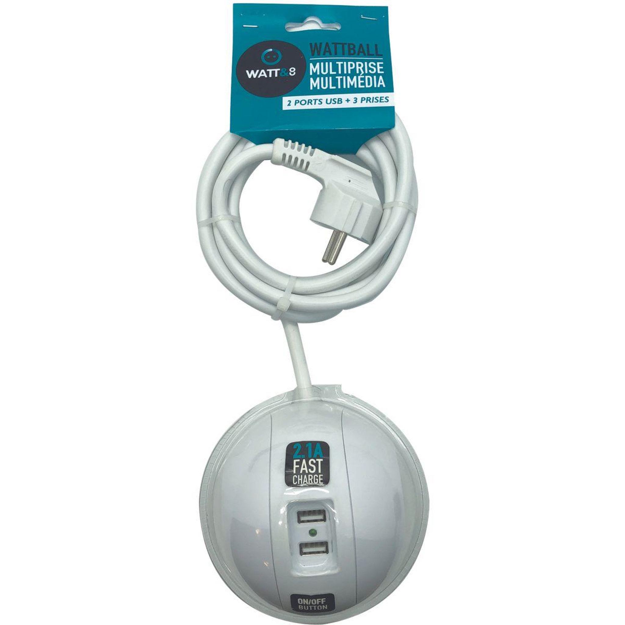 Voir la diapositive 3 : WATT AND CO Multiprise usb wattball blanc
