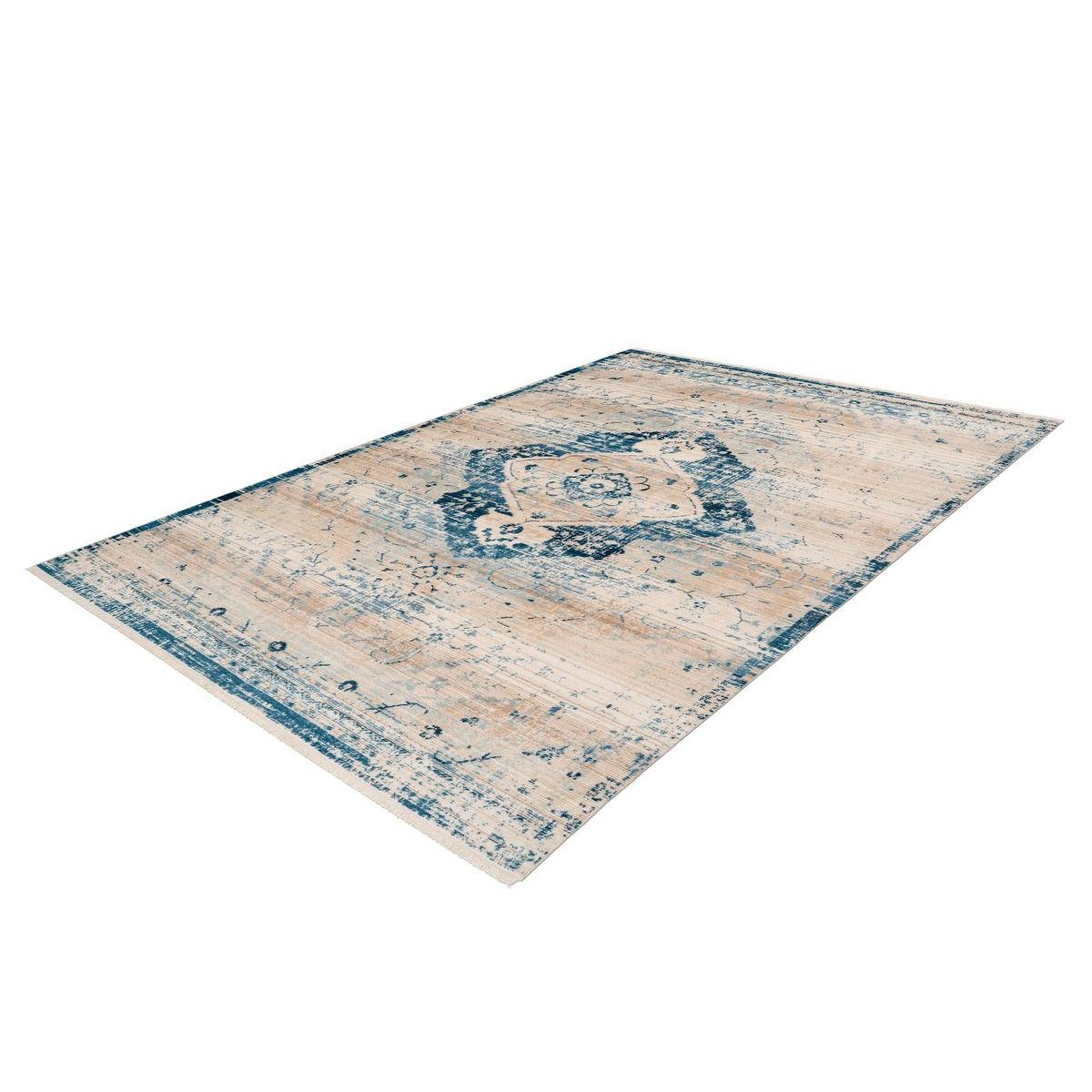 Voir la diapositive 4 : Paris Prix Tapis vintage à franges  baroque v  crème & bleu