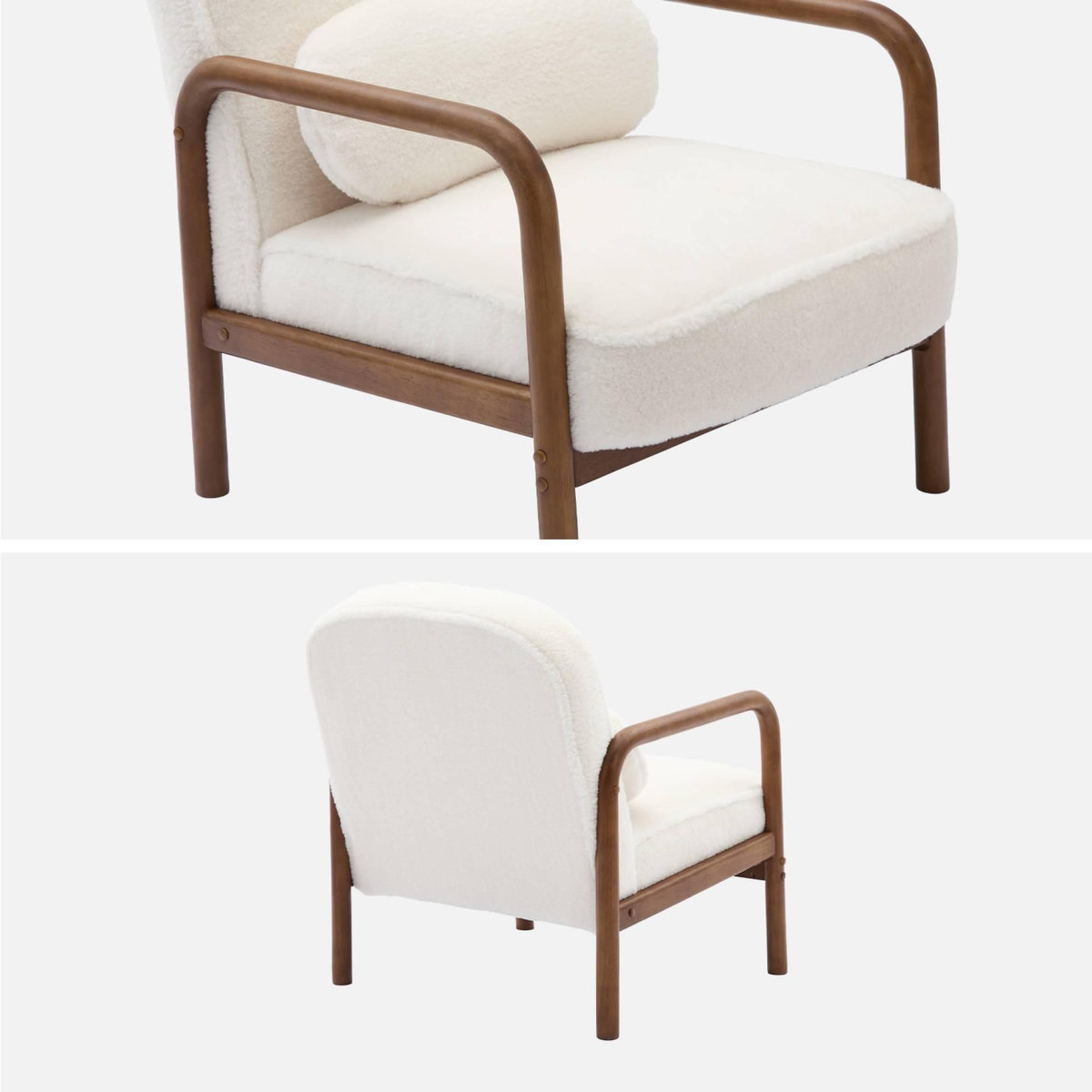 SWEEEK Fauteuil scandinave bois d'hévéa teinté noyer clair et tissu fausse fourrure