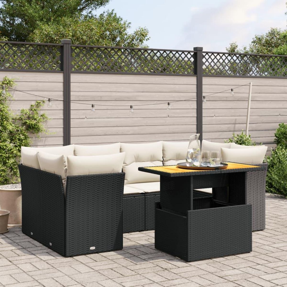 VIDAXL Salon de jardin 7 pcs avec coussins noir resine tressee