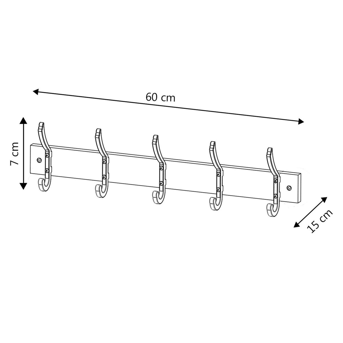 VS VENTA-STOCK Portemanteau Amaia mural 5 cintres, couleur chêne/noir