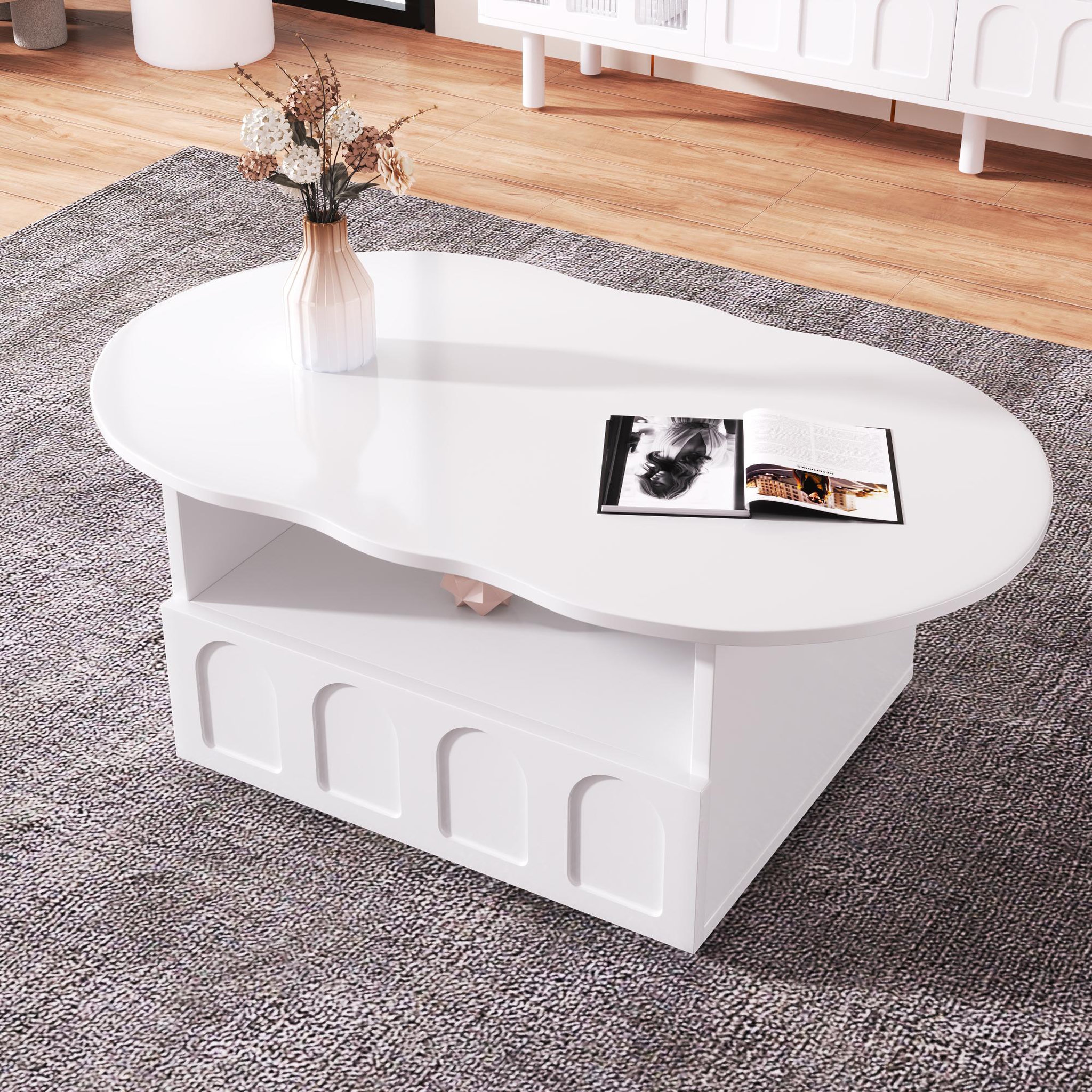 Voir la diapositive 2 : MERAX Table Basse Avec 1 Tiroir Et 1 Nich Blanc