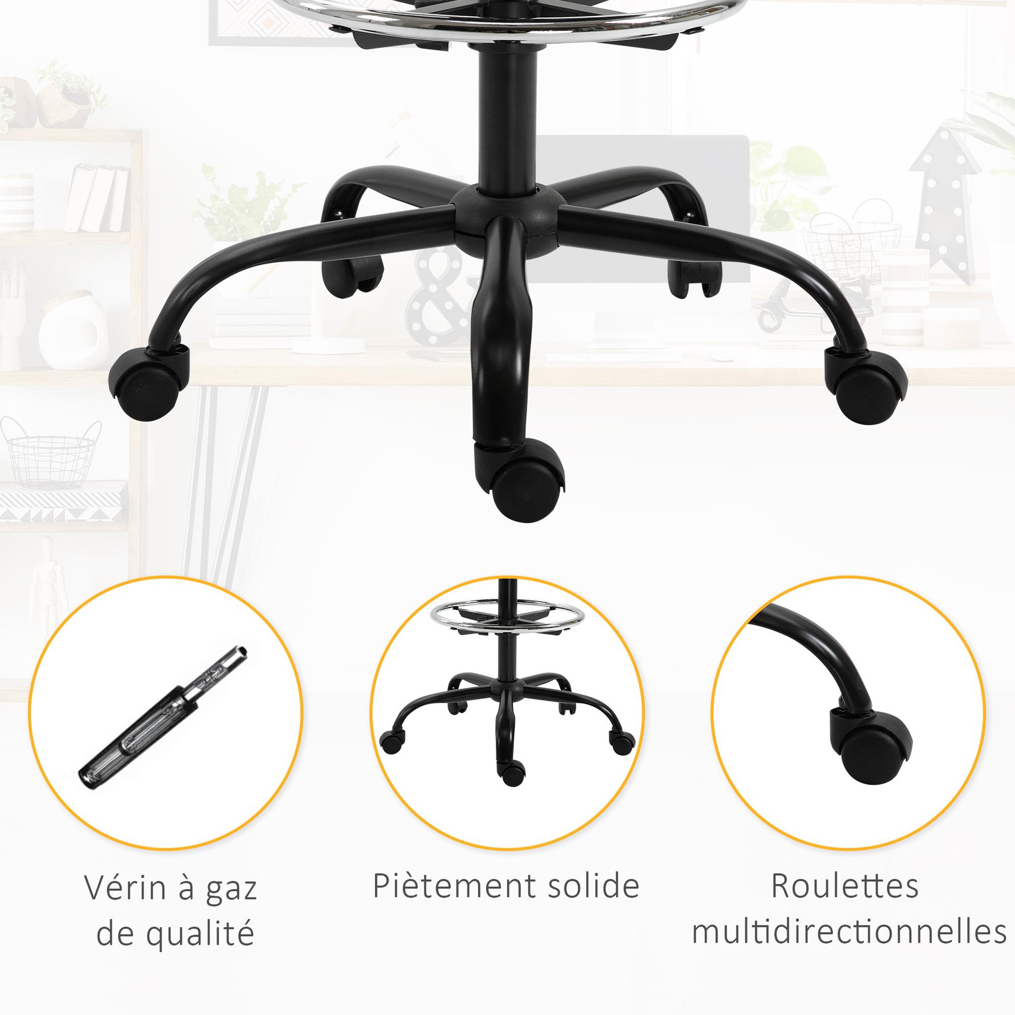 Voir la diapositive 5 : VINSETTO Vinsetto Chaise de bureau assise haute réglable 103-123H cm pivotant 360° lin gris