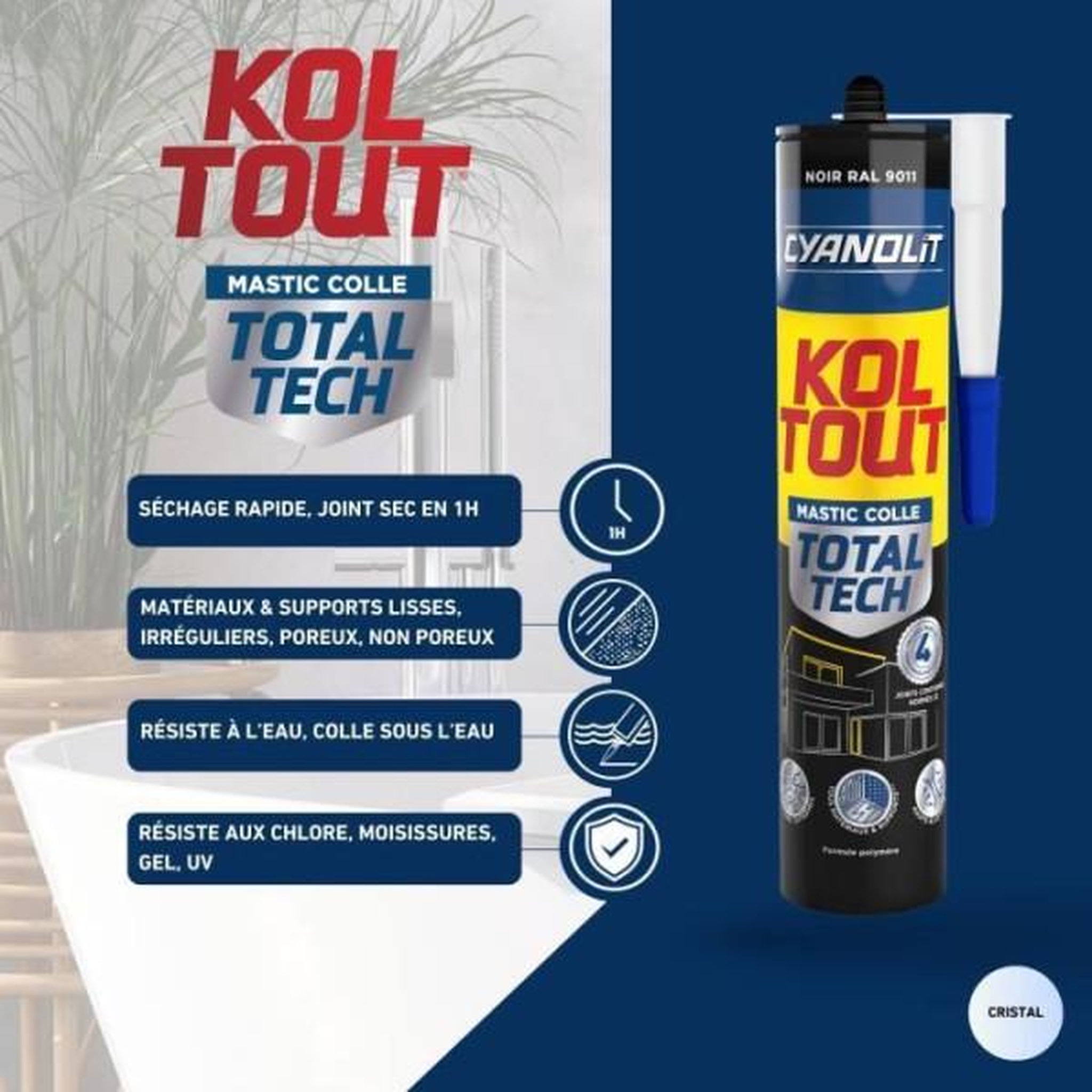 Voir la diapositive 4 : CYANOLIT Colle de fixation et d'étanchéité - CYANOLIT - Total tech - Noir - Cartouche 290 ml - Polyvalente - Haute résistance et flex