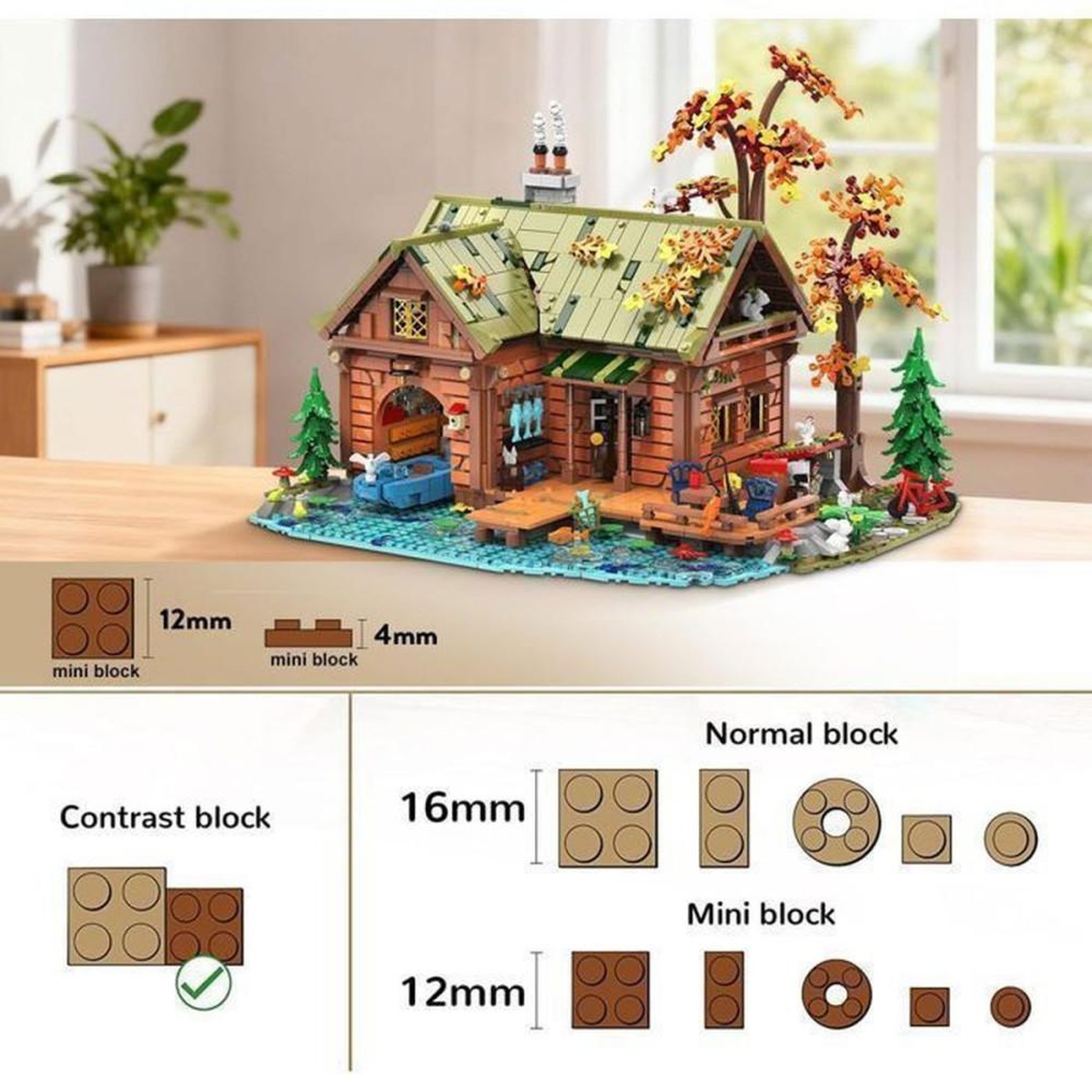Voir la diapositive 5 : Kit modèle cabane de forêt avec LED, chalet miniature 2 423 pièces, briques emboîtables
