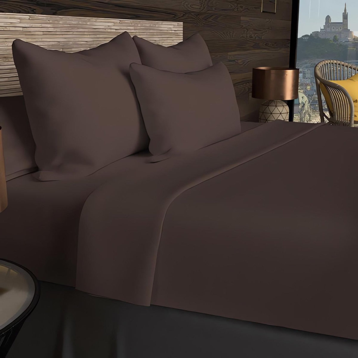 SOLEIL D'OCRE Drap housse en coton 57 fils UNI, par Soleil d'ocre