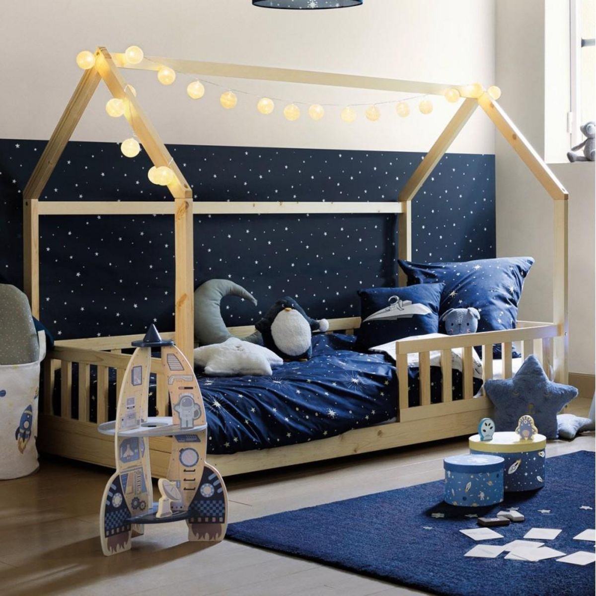 ATMOSPHERA Housse de couette enfant 140x200 Espace + taie coton 57 fils