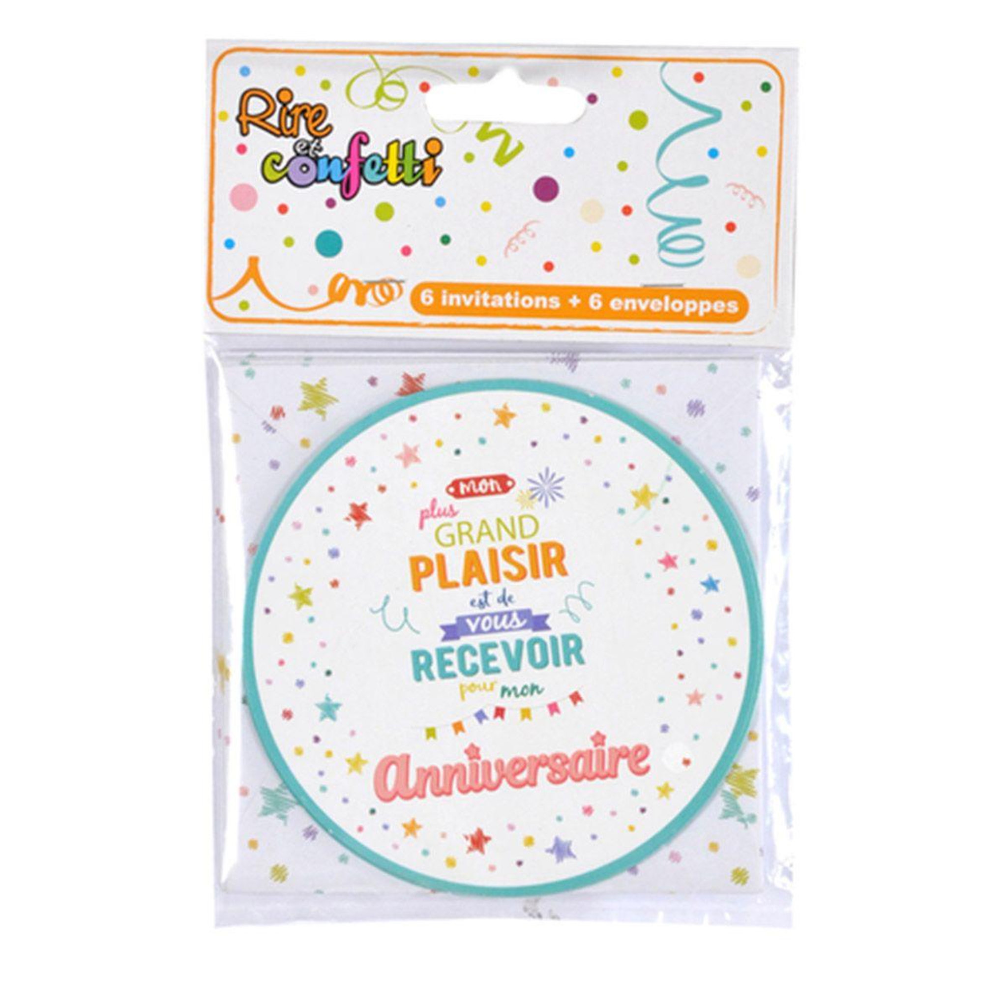 Voir la diapositive 2 : HOMEA Lot de 6 Invitations d'Anniversaire  Coloré  10cm Blanc