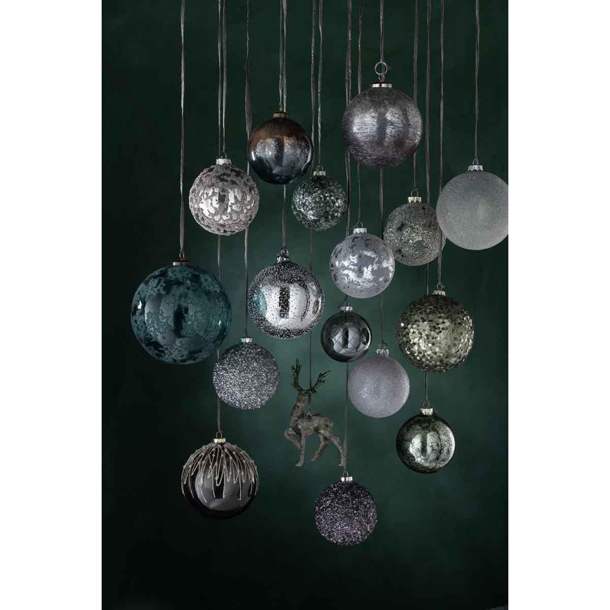 Voir la diapositive 2 : J-LINE Lot de 4 boules de noël  paillettes  10cm anthracite
