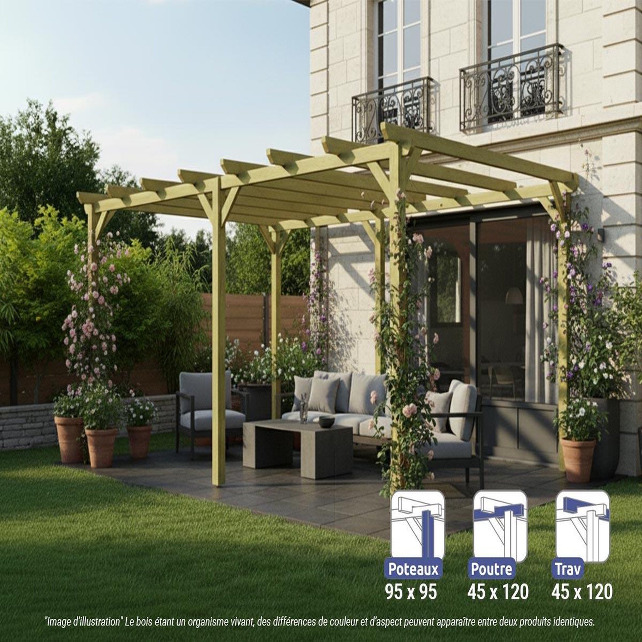 JARDIDECO Pergola massive en bois paris 510 x 420 cm - maderland
