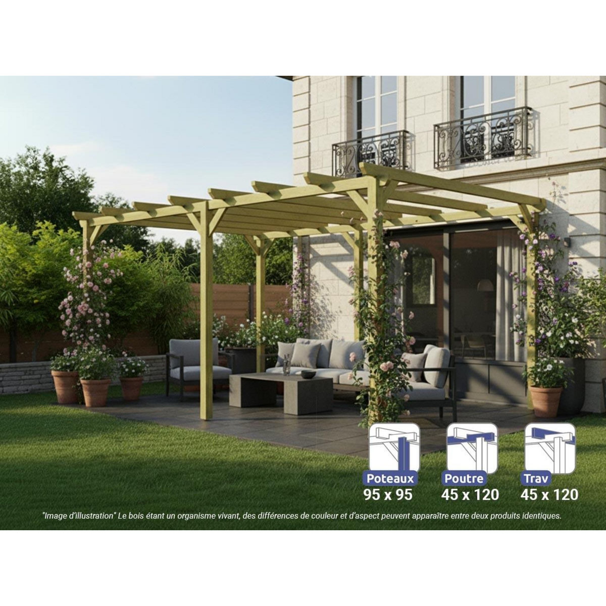 JARDIDECO Pergola massive en bois Paris 510 x 420 cm - Maderland