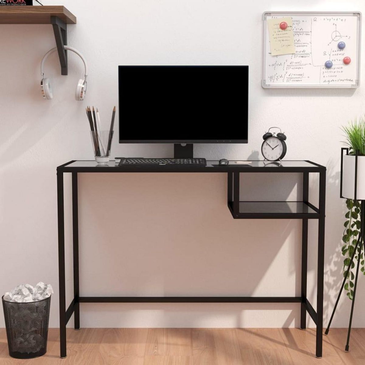 VIDAXL Bureau d'ordinateur Marbre noir 100x36x74 cm Verre trempe