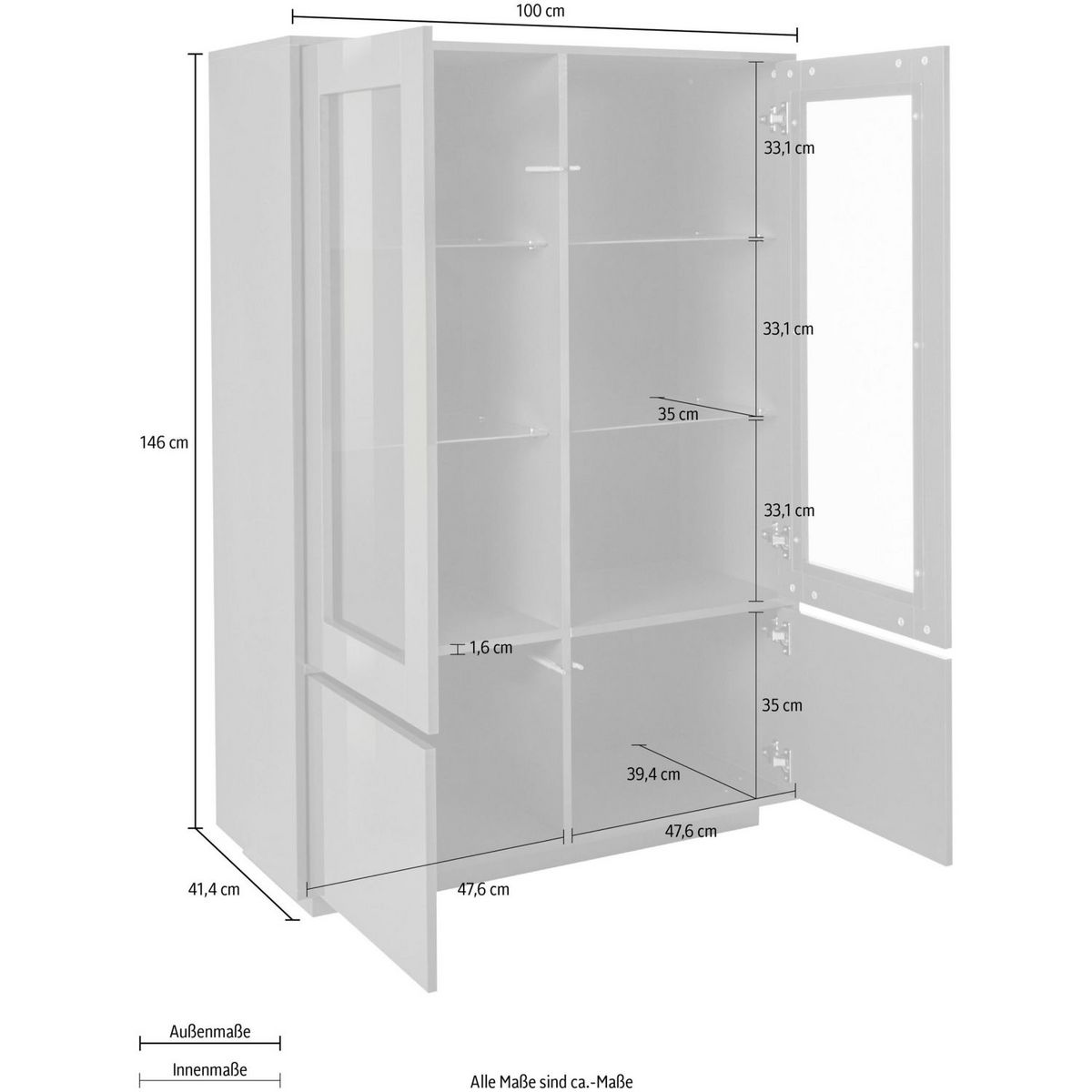 Vitrine moderne 4 portes 100 cm LUCERA