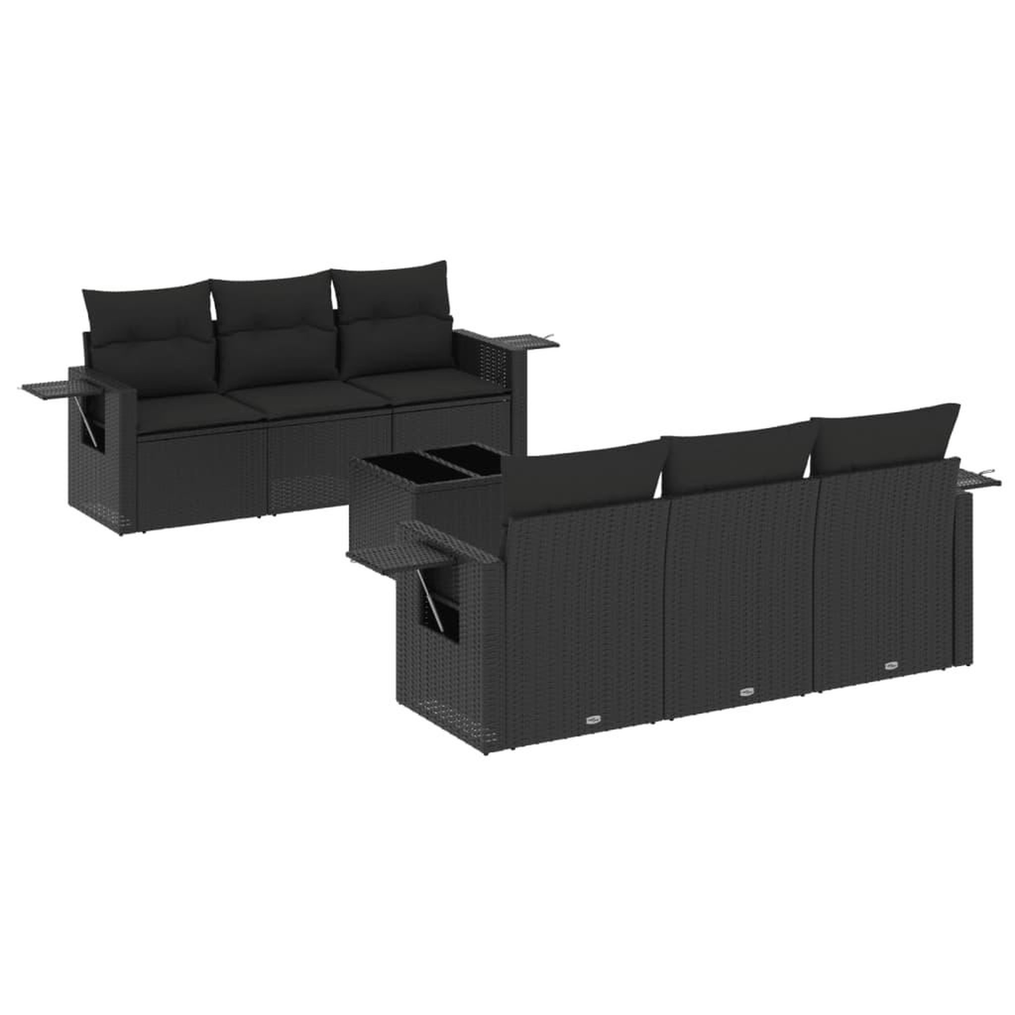 Voir la diapositive 2 : VIDAXL Salon de jardin 7 pcs avec coussins noir resine tressee