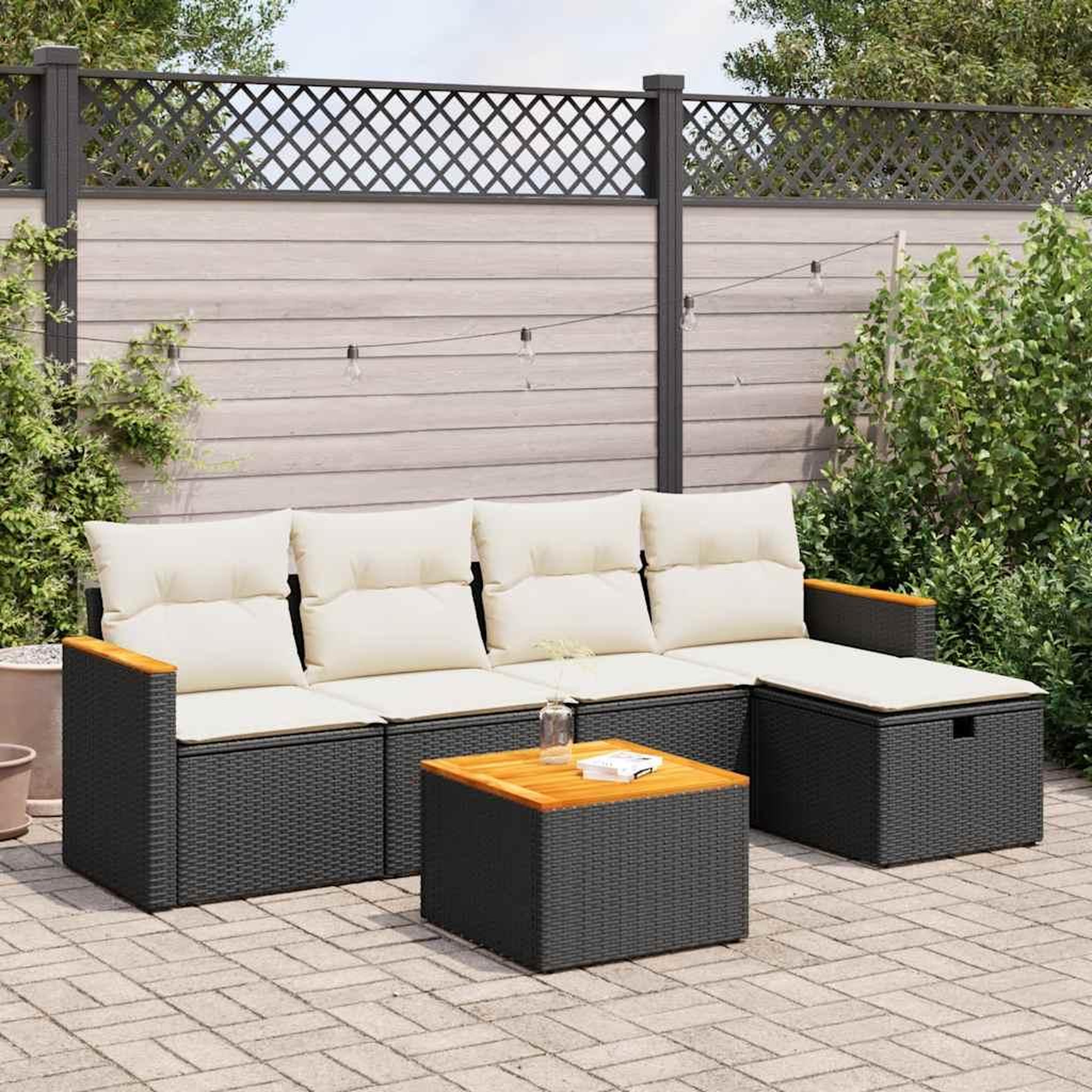 VIDAXL Salon de jardin 6 pcs avec coussins noir resine tressee