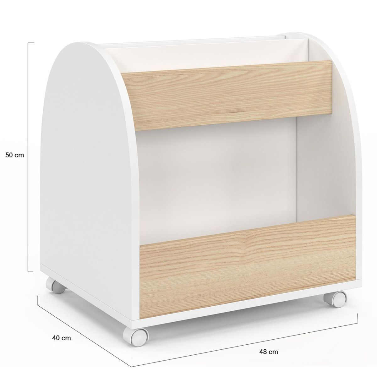 ID MARKET Bibliothèque pour enfant ANDREAS sur roulettes hêtre et blanc