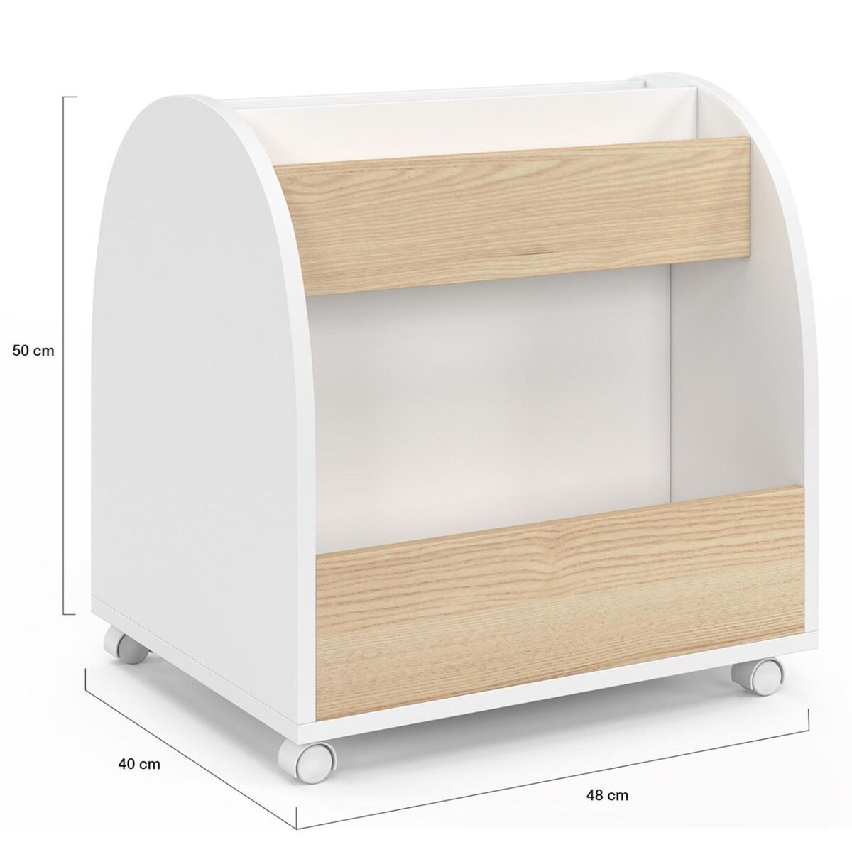 ID MARKET Bibliothèque pour enfant ANDREAS sur roulettes hêtre et blanc