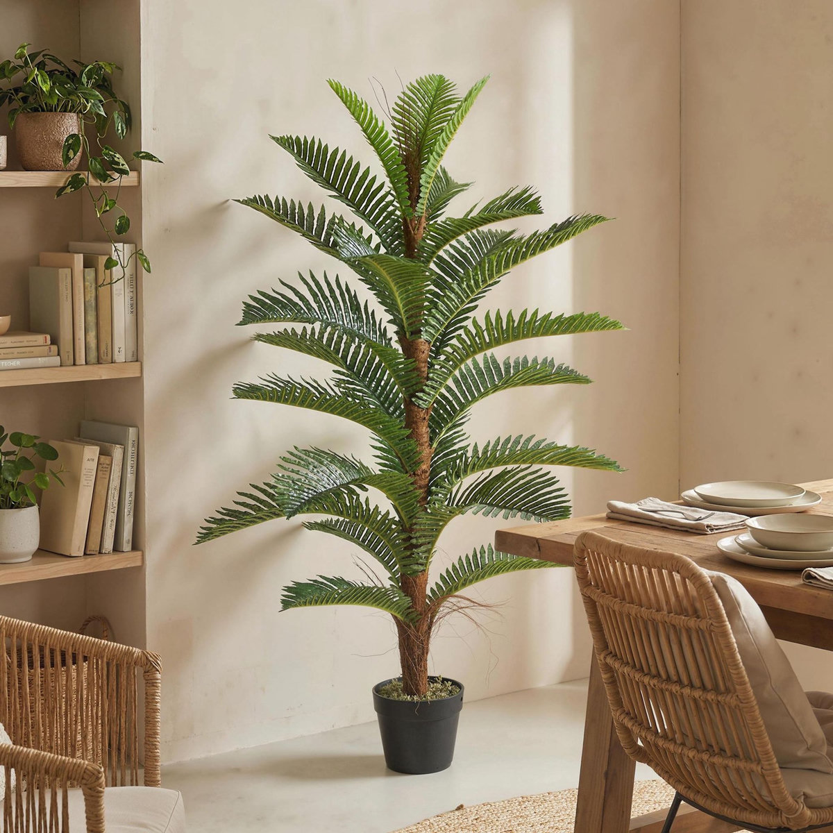 HOMCOM Palmier artificiel H.1,2 m arbre artificiel tronc branches lichen feuilles grand réalisme pot inclus