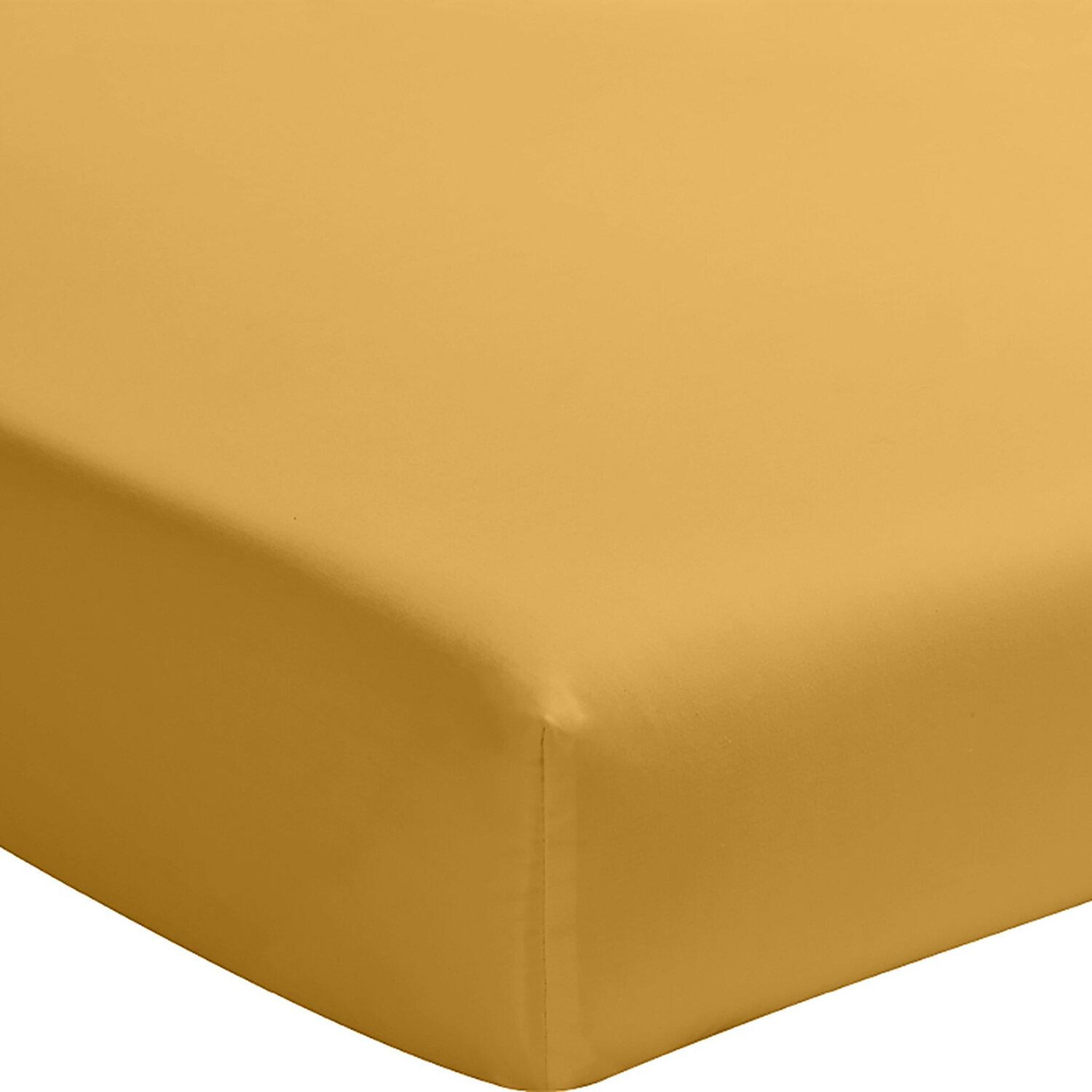 Voir la diapositive 1 : BATON ROUGE Drap housse 100% percale de coton lavé - jaune moutarde