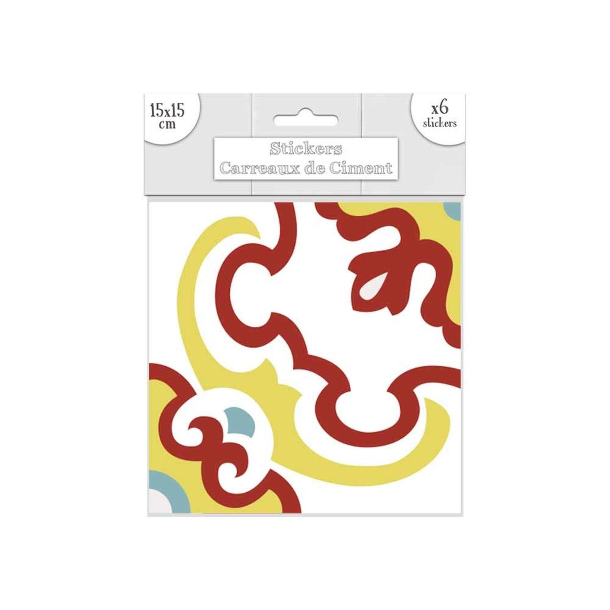 SUD TRADING 6 stickers carreaux de ciment - 15 x 15 cm - jaune et jaune