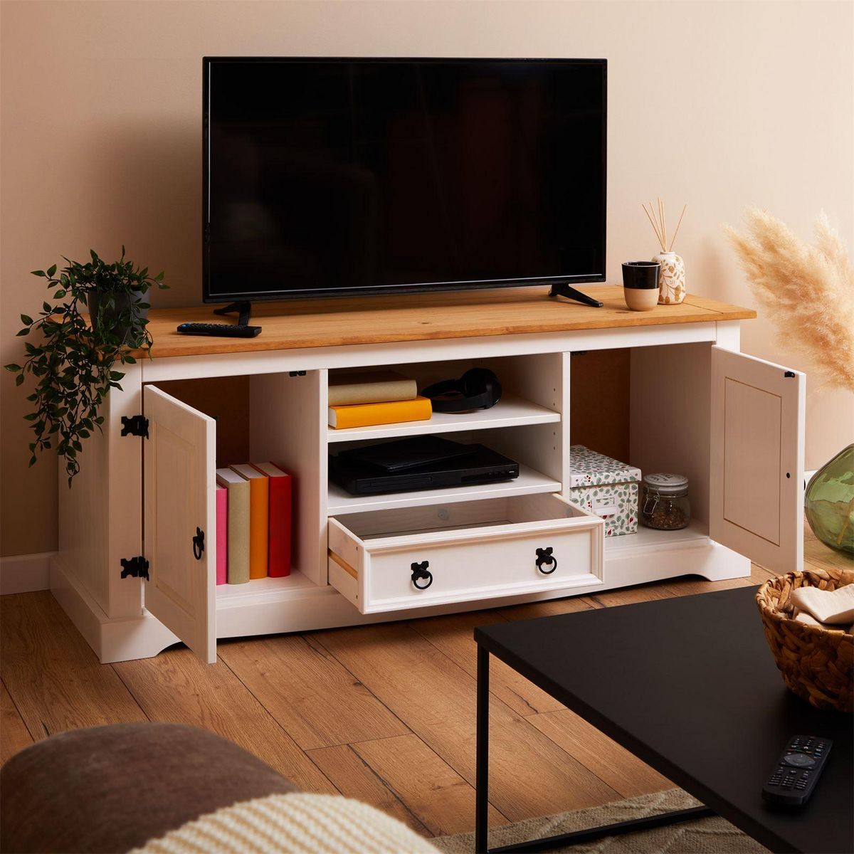 IDIMEX Meuble TV TEQUILA, 2 portes et 1 tiroir, en pin massif