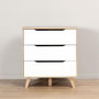 Voir la diapositive 3 : MARKET24 Commode 3 tiroirs - Décor chene et blanc mat - Pieds en massif - Scandinave L 80 cm - VANKKA
