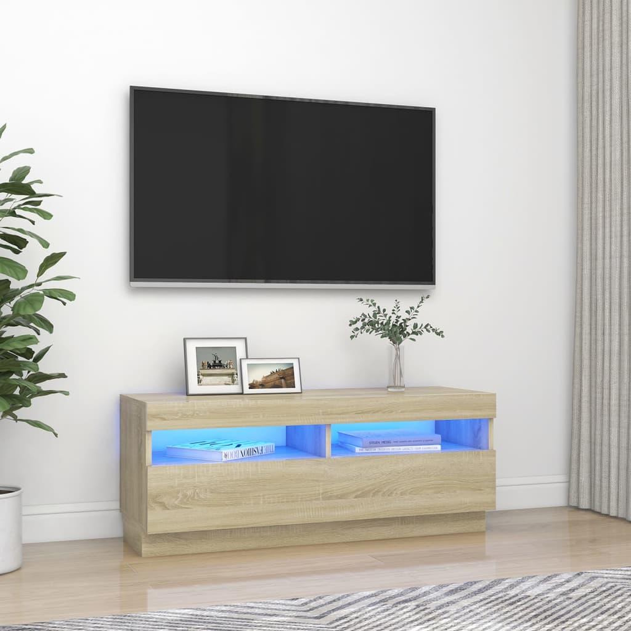 Voir la diapositive 1 : VIDAXL Meuble TV avec lumieres LED chene sonoma 100x35x40 cm