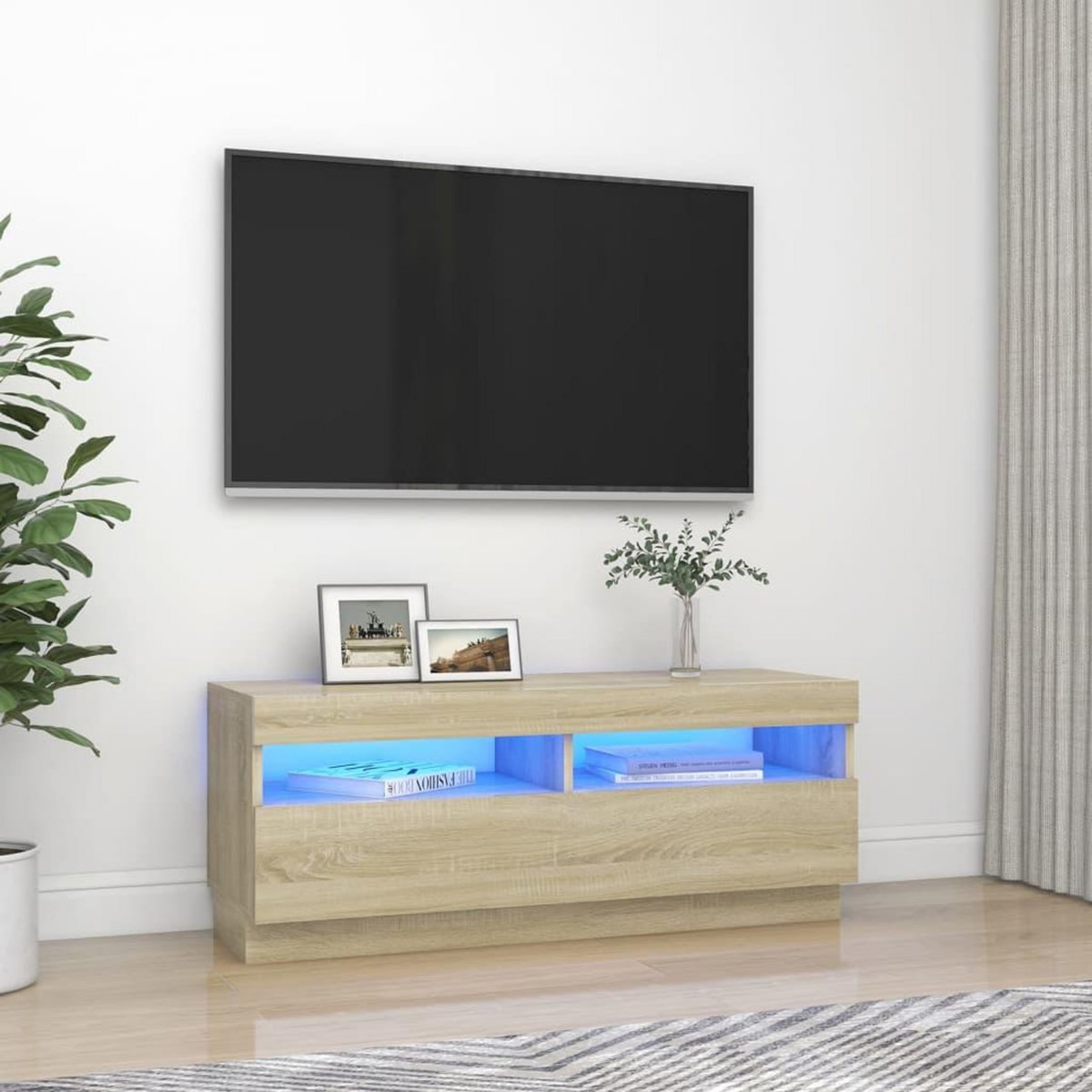 VIDAXL Meuble TV avec lumieres LED chene sonoma 100x35x40 cm