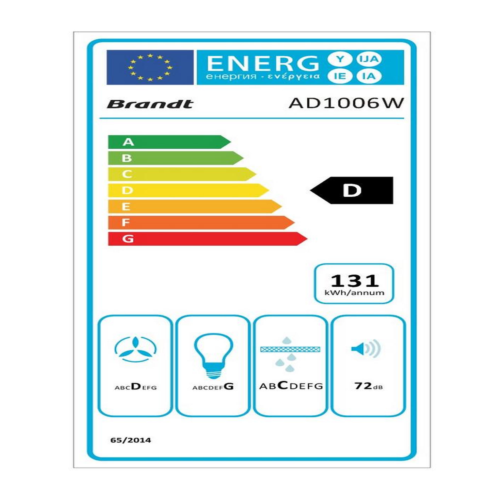 Voir la diapositive 2 : BRANDT Hotte décorative murale 60cm 600m3/h blanc - ad1006w