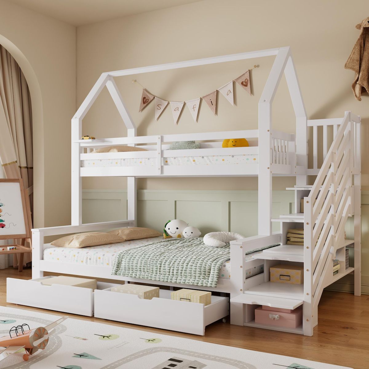 MERAX Lit superposé 140x200(90x200) cm coloris blanc pin