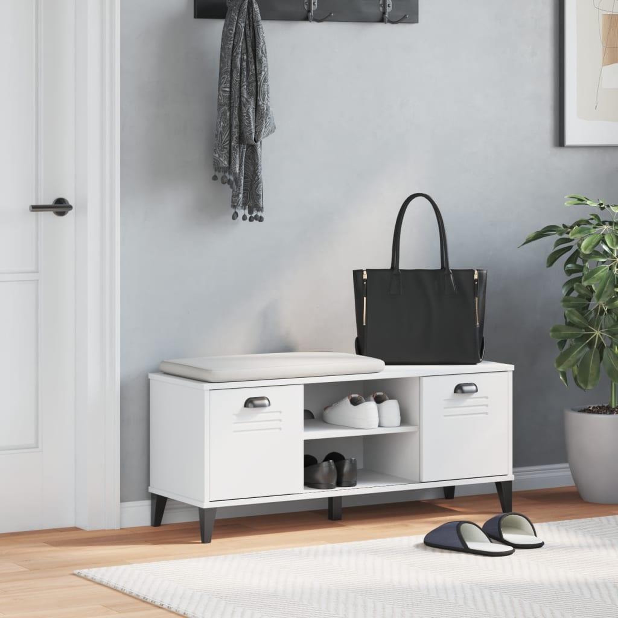 Voir la diapositive 3 : VIDAXL Banc a chaussures VIKEN blanc 106x35x45 cm bois massif de pin