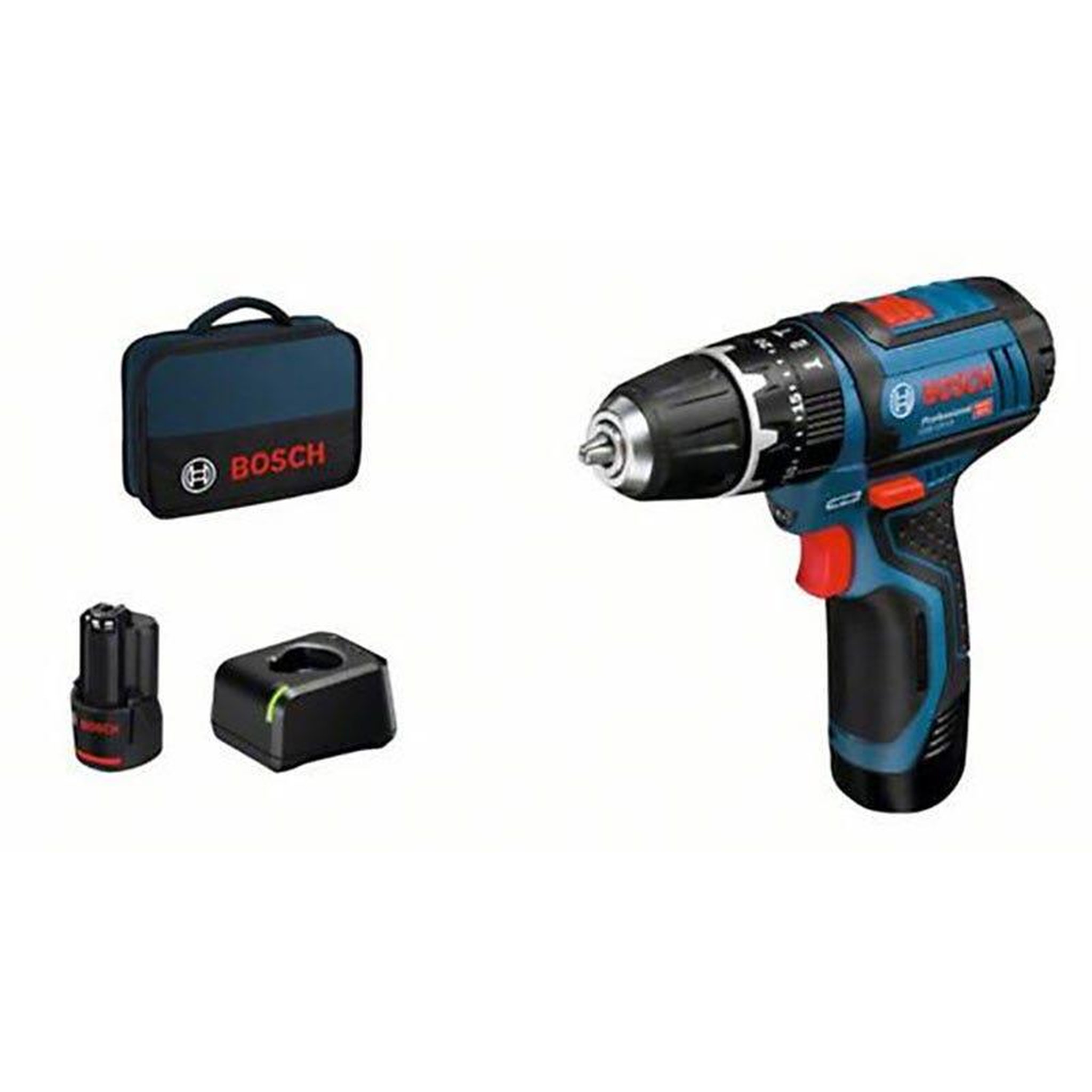 Bosch Professional Perceuse-visseuse gsb 12v-15 + 2 batteries gba 2ah + chargeur gal 12v-20 + sacoche