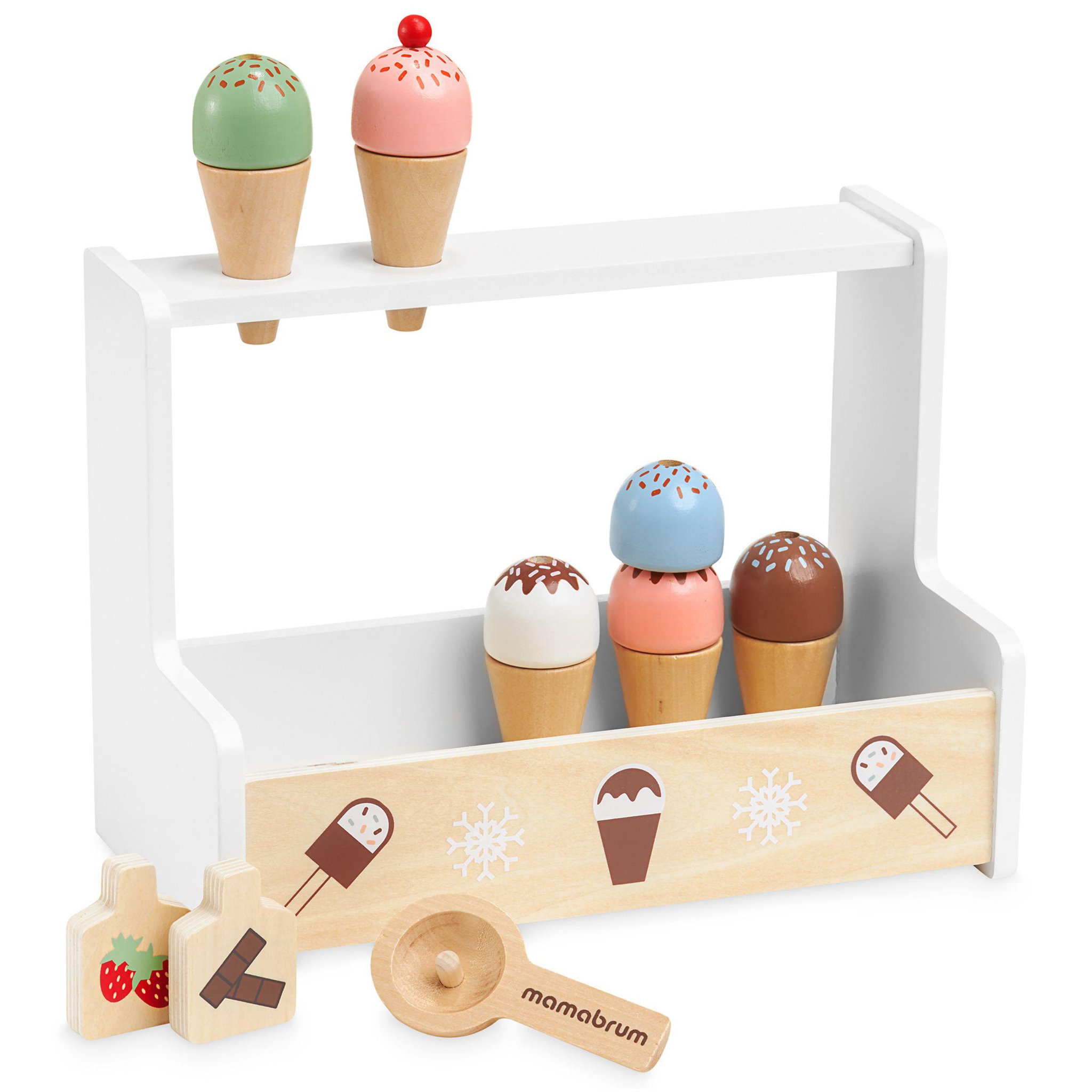 Voir la diapositive 2 : MAMABRUM Magasin de Glaces en Bois pour Enfants avec 6 Boules et Accessoires, dès 3 Ans