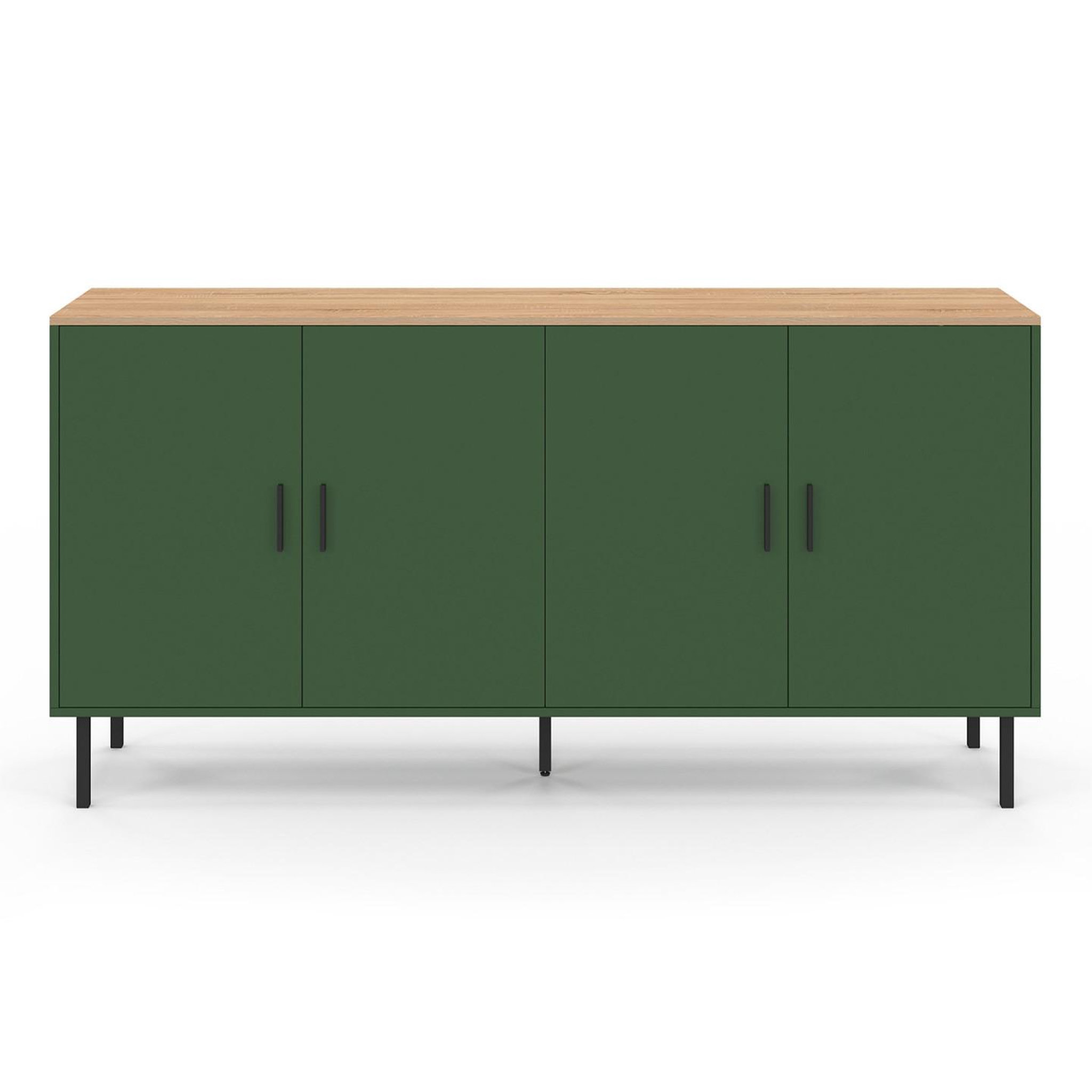 Voir la diapositive 3 : ID MARKET Buffet 160 cm kelia 4 portes vert kaki et plateau bois