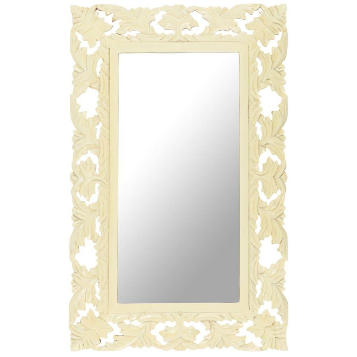 VIDAXL Miroir sculpte a la main Blanc 80x50 cm Bois de manguier massif