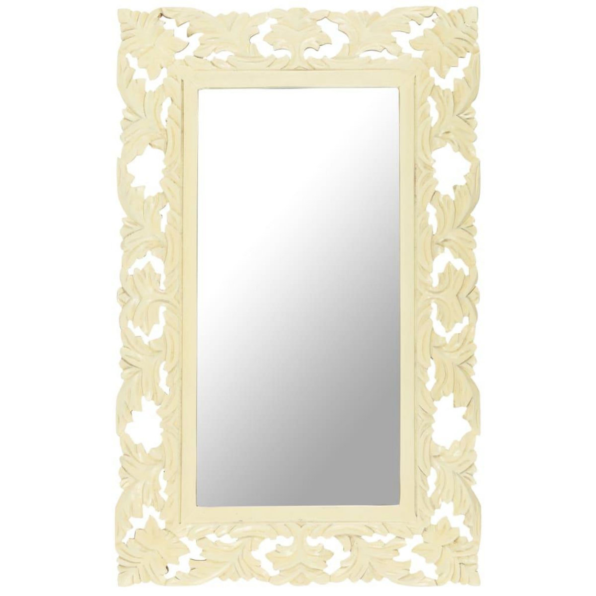 VIDAXL Miroir sculpte a la main Blanc 80x50 cm Bois de manguier massif
