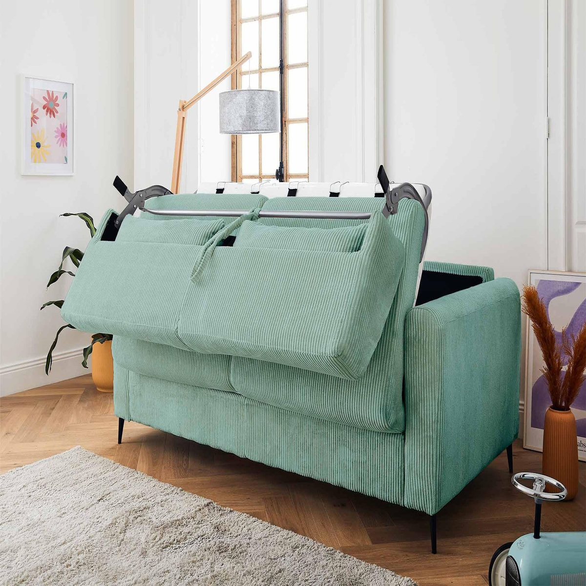 LISA DESIGN Owen - canapé 3 places convertible express couchage quotidien 140 cm matelas 12 cm en velours côtelé