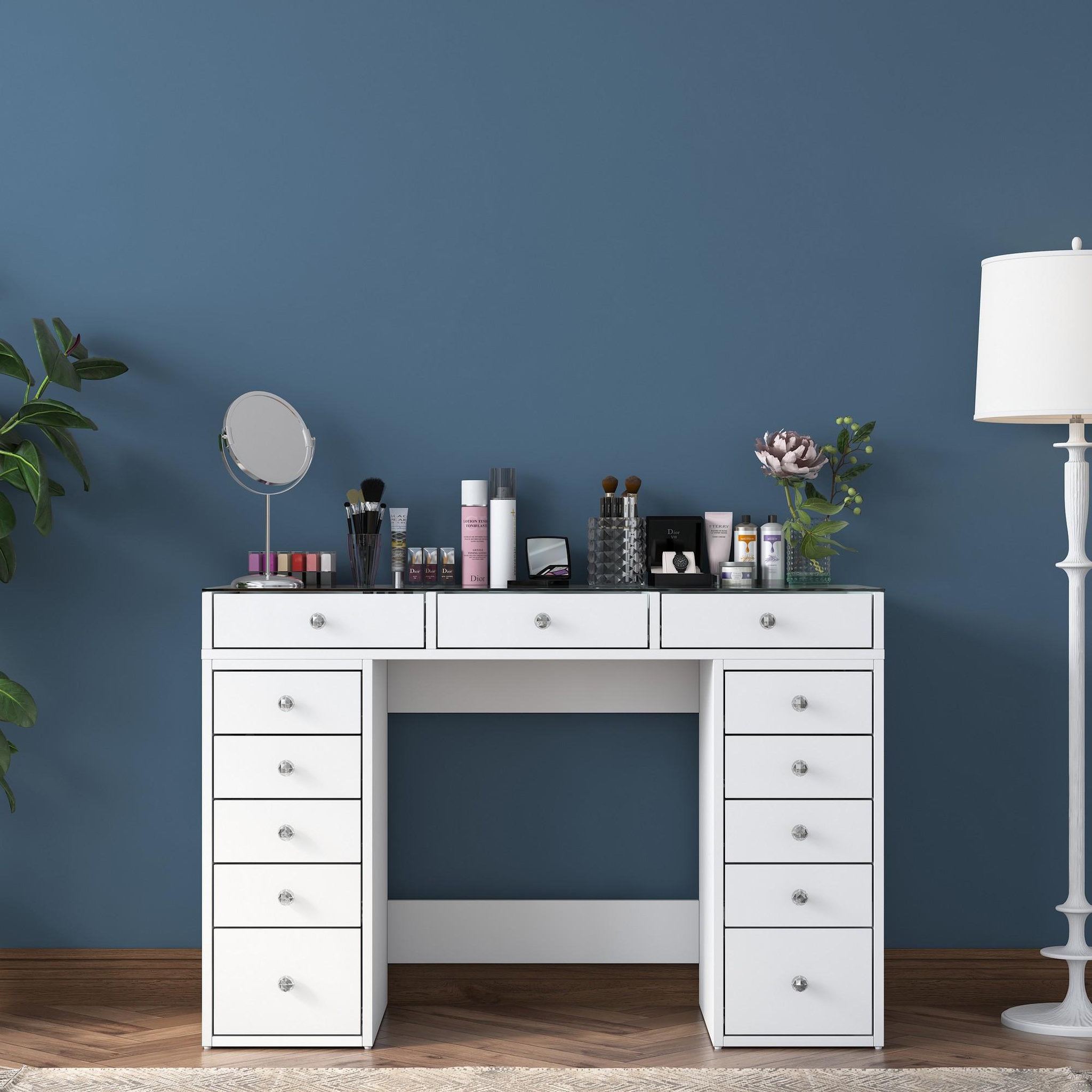 Voir la diapositive 4 : Habitat et Jardin Coiffeuse avec tiroirs intégrés en bois  sina  - 120 x 44 x 80 cm - blanc