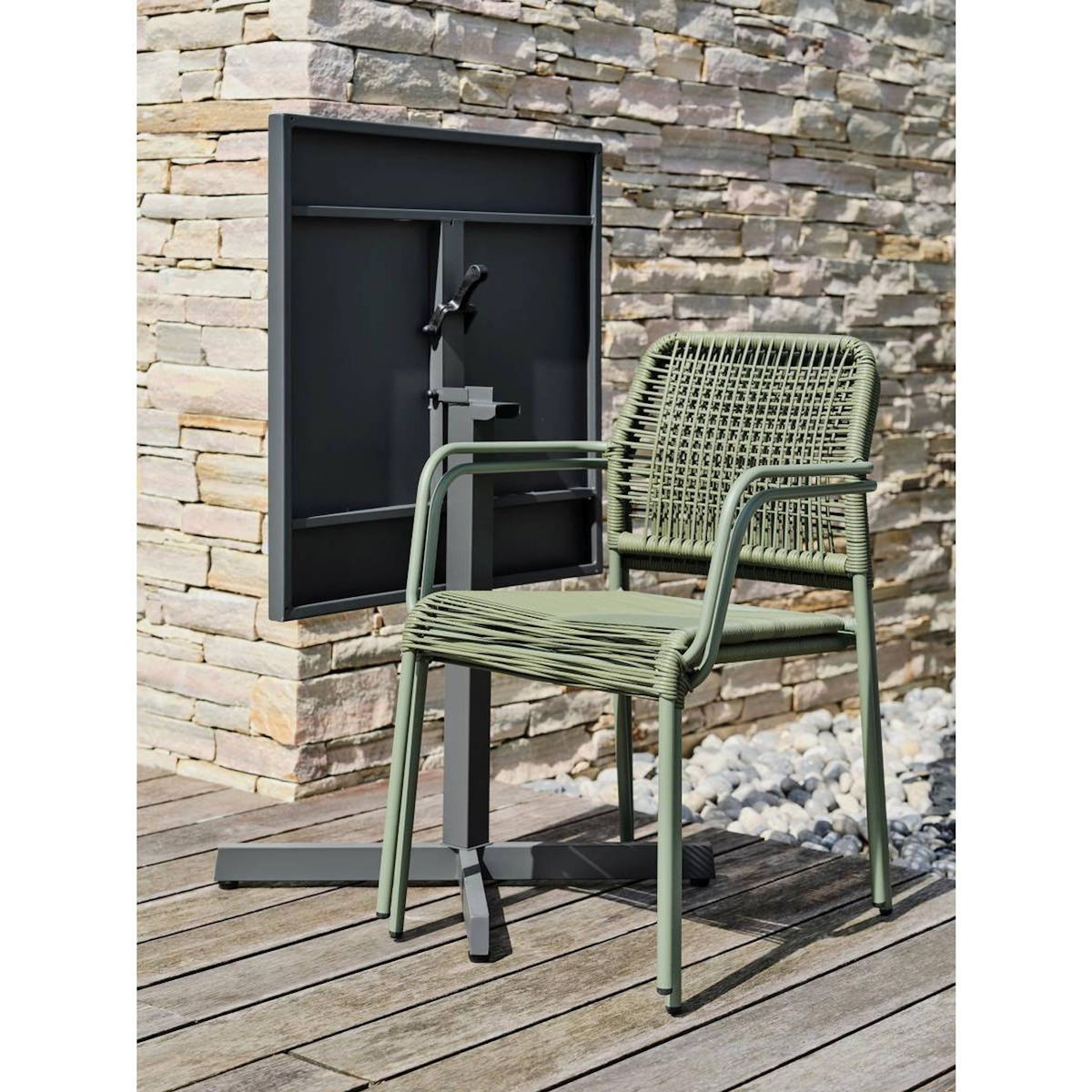 Paris Prix Ensemble Table de jardin & 2 Fauteuils  Louise & Marceau  74cm Anthracite & Vert Olive
