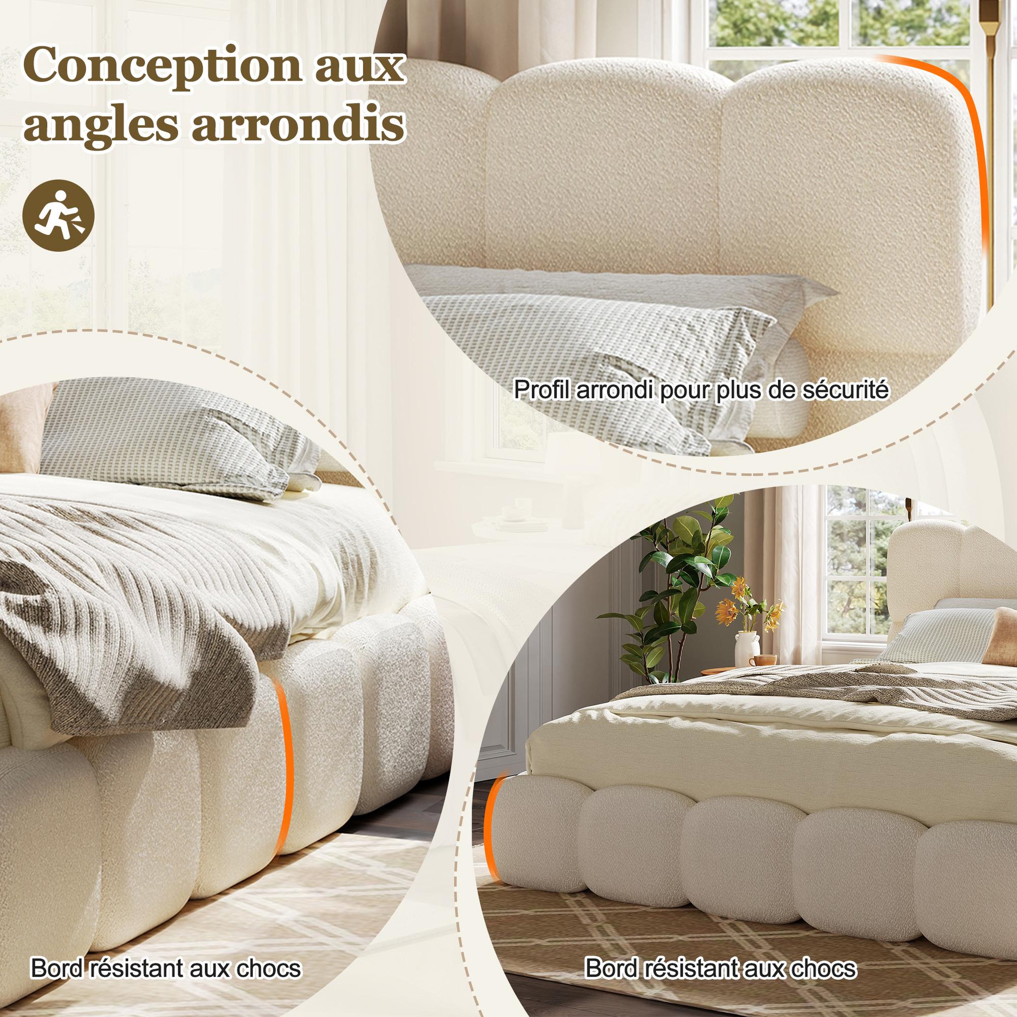 Voir la diapositive 5 : MERAX Lit coffre adulte avec rangement hydraulique, tête de lit rembourrée tissu bouclé blanc
