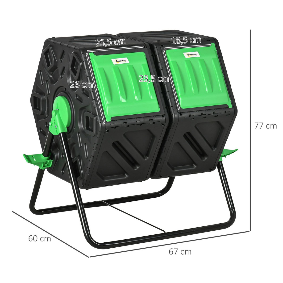 OUTSUNNY Composteur de jardin - bac à compost pour déchets - rotatif 360° - double chambre 130 L - acier PP vert noir