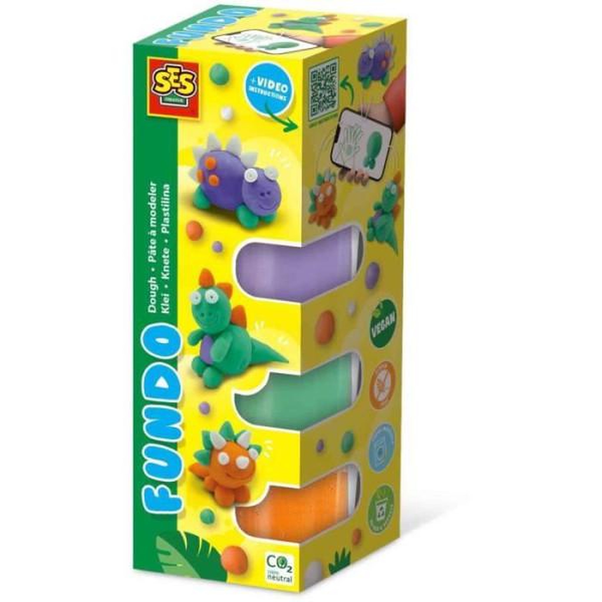 SES Creative Pâte a modeler FunDo - Dinosaures (3x90gr-1x40gr) - SES CREATIVE - Interactive pour les jeunes enfants.