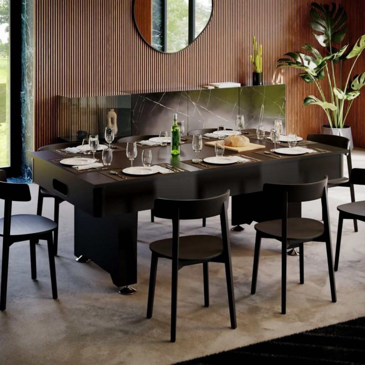 SOKKER Billard Américain convertible Table dinatoire - 212 x 118 x 86 cm - Retour de boules automatique et Accessoires inclus