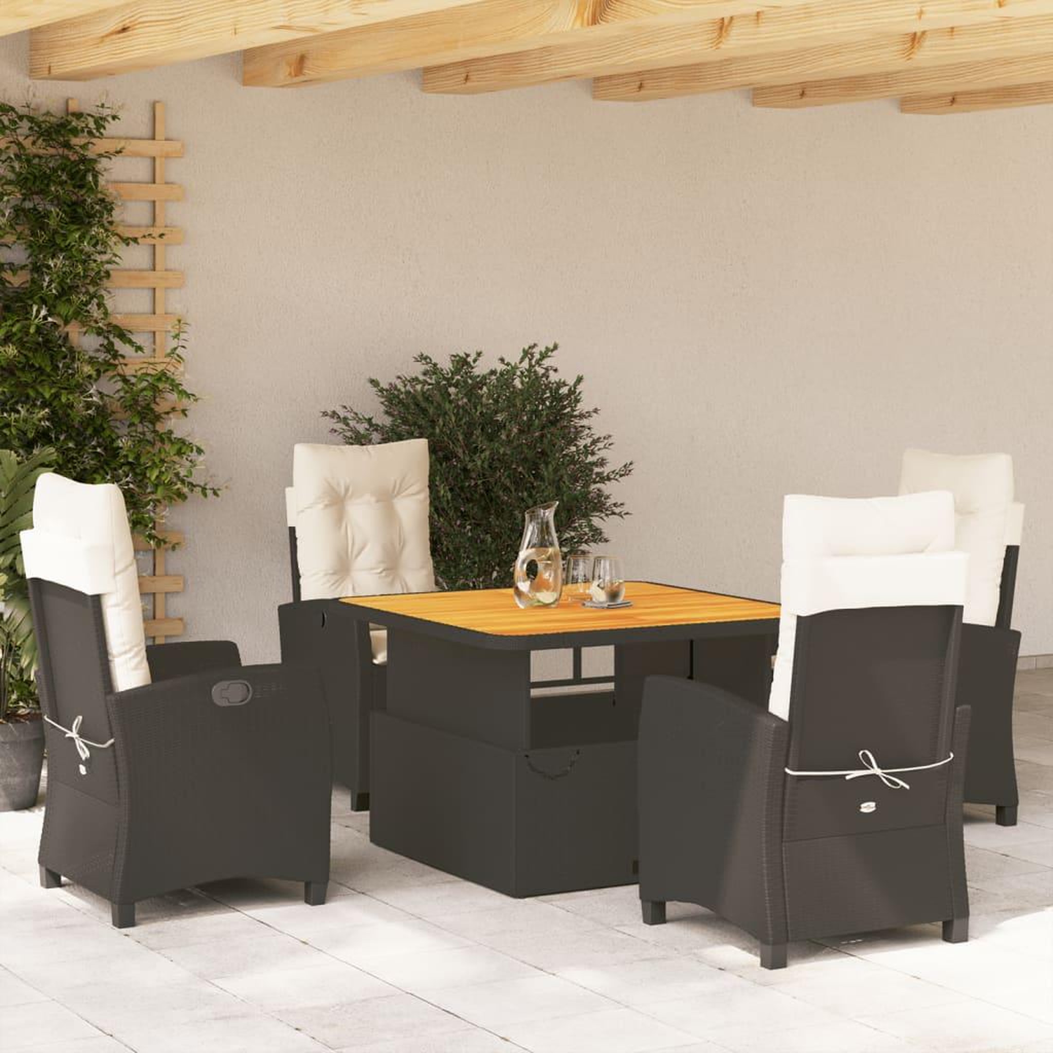 VIDAXL Ensemble a manger de jardin coussins 5pcs Noir Resine tressee