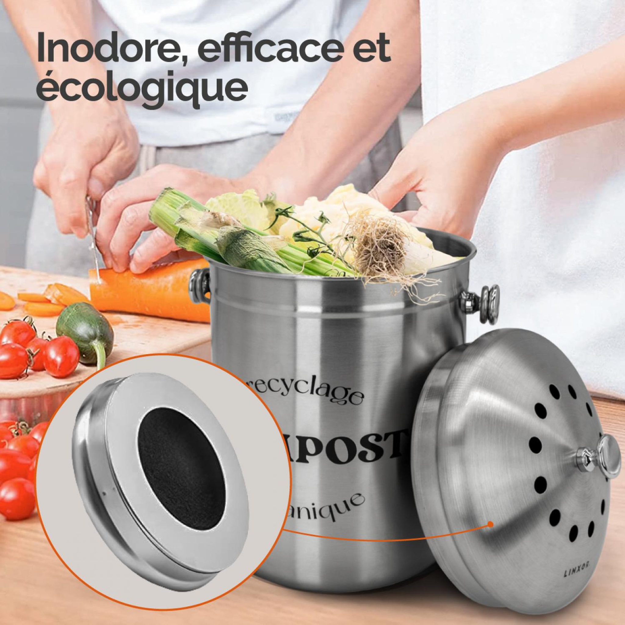 Voir la diapositive 4 : LINXOR Lot de 5 filtres à charbon actif pour composteur, poubelle à compost - Carré