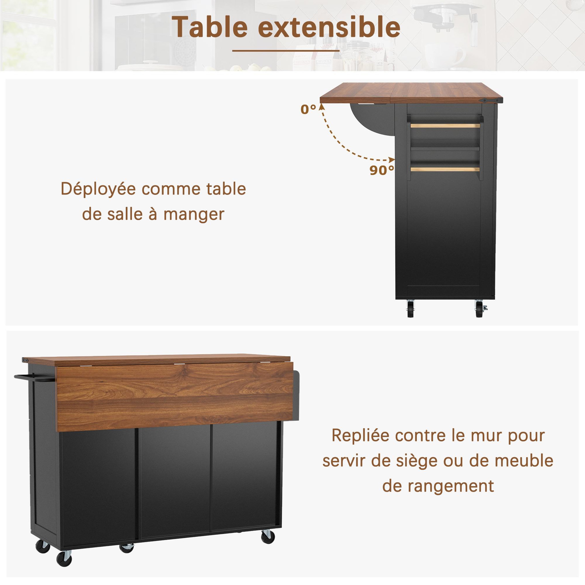 Voir la diapositive 4 : MERAX Desserte 2 portes 3 tiroirs coloris noir mdf