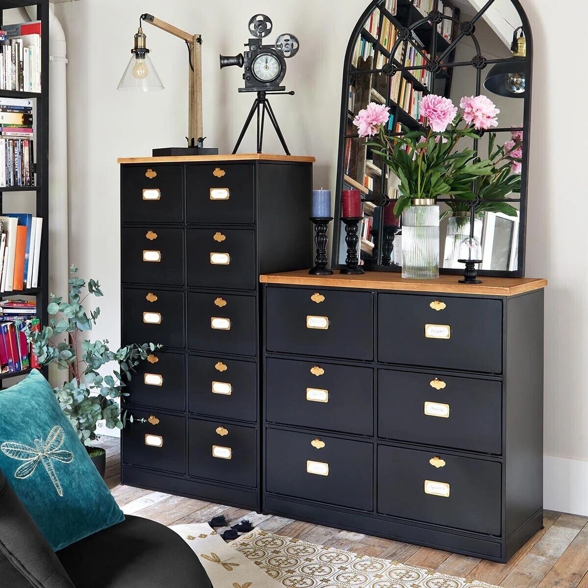 ATMOSPHERA Commode de rangement en métal 6 tiroirs à clapet L85cm DANIELLE