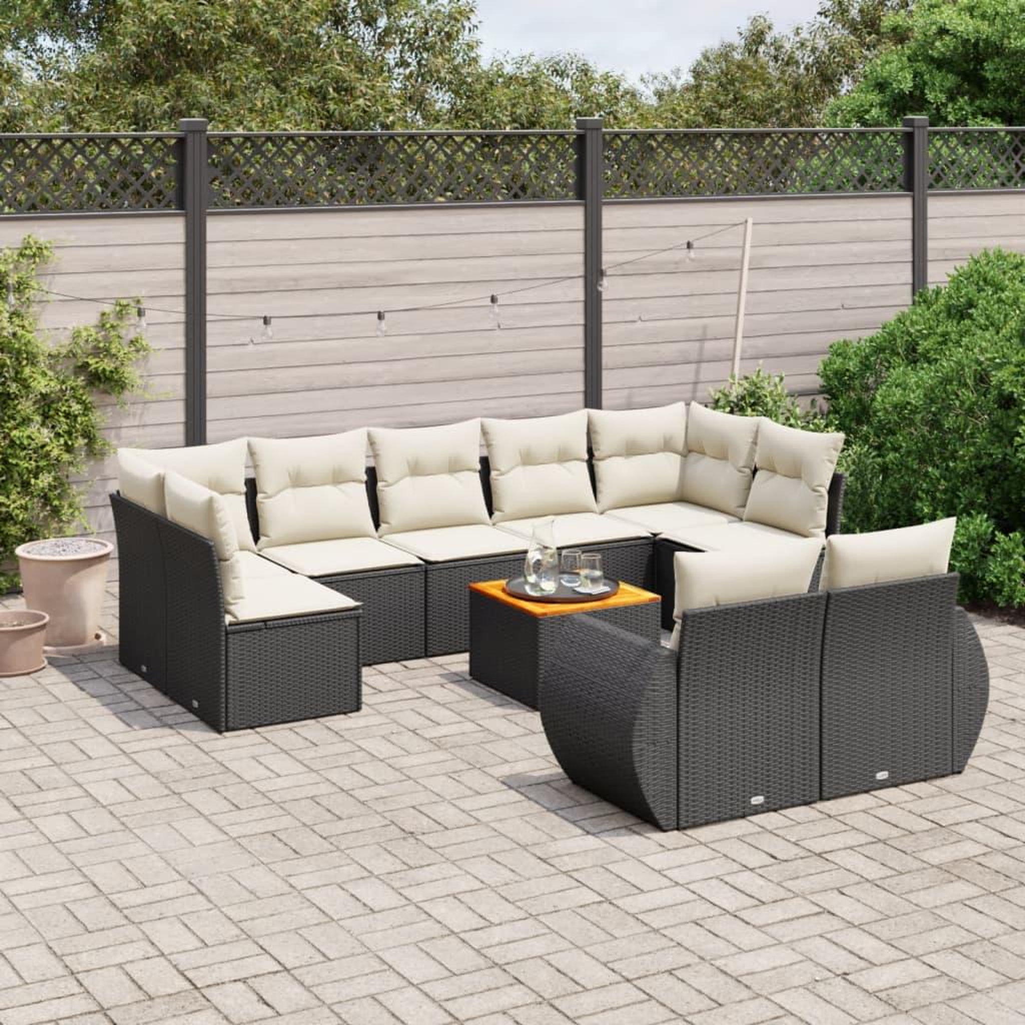 VIDAXL Salon de jardin 10 pcs avec coussins noir resine tressee