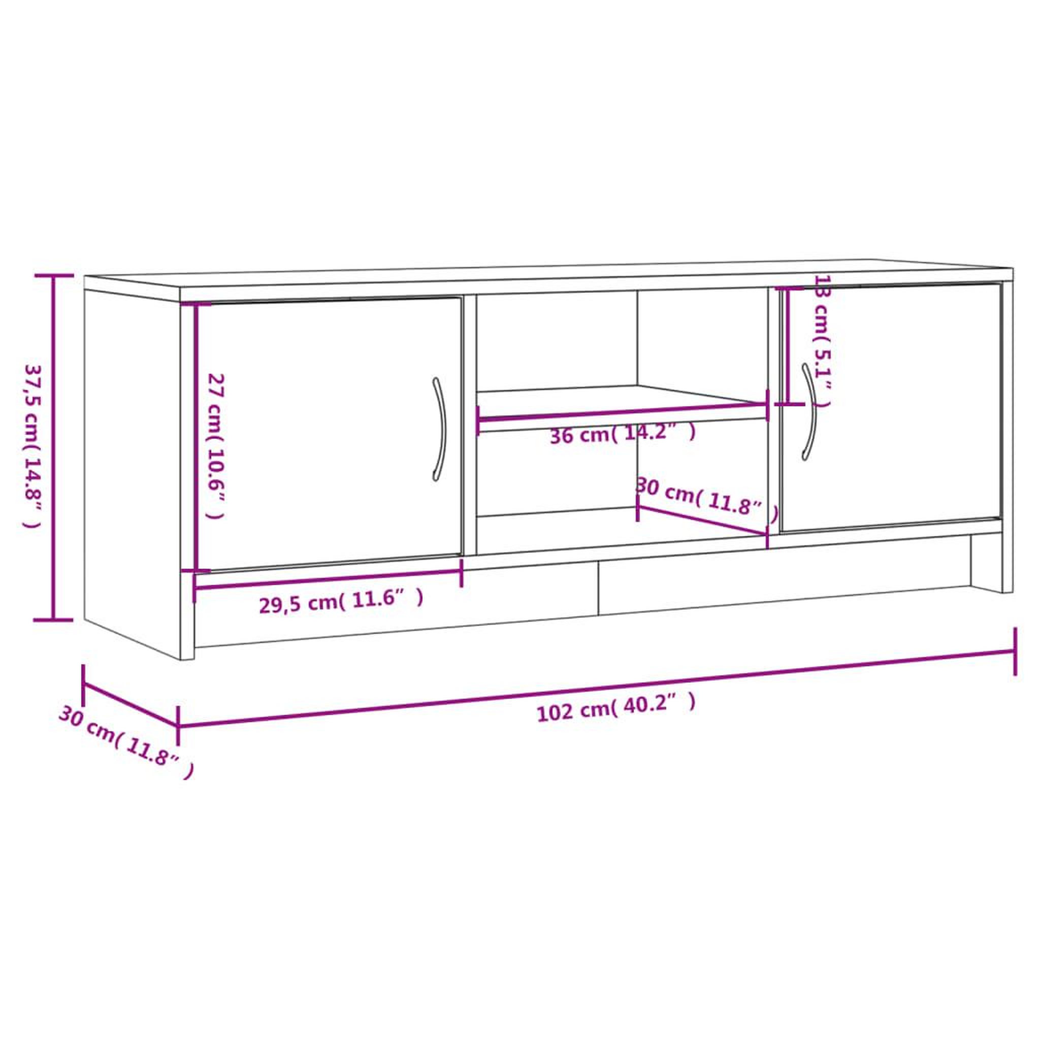 Voir la diapositive 6 : VIDAXL Meuble TV blanc 102x30x37,5 cm bois d'ingenierie